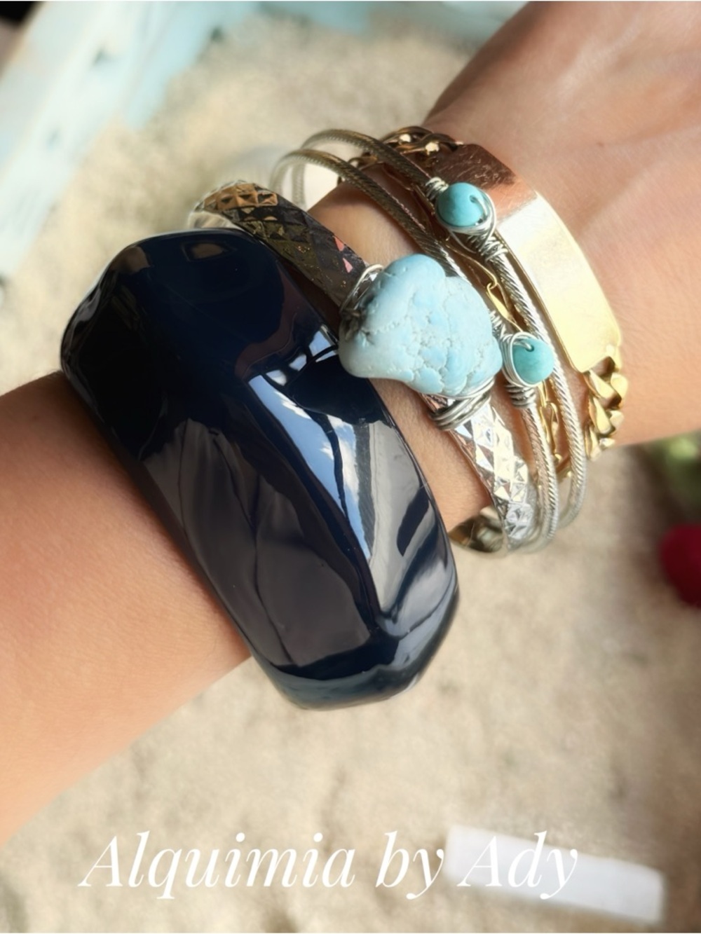 Alquimia Navy Resin Sculpted Cuff Bracelet with Turquoise-Accented Bangles